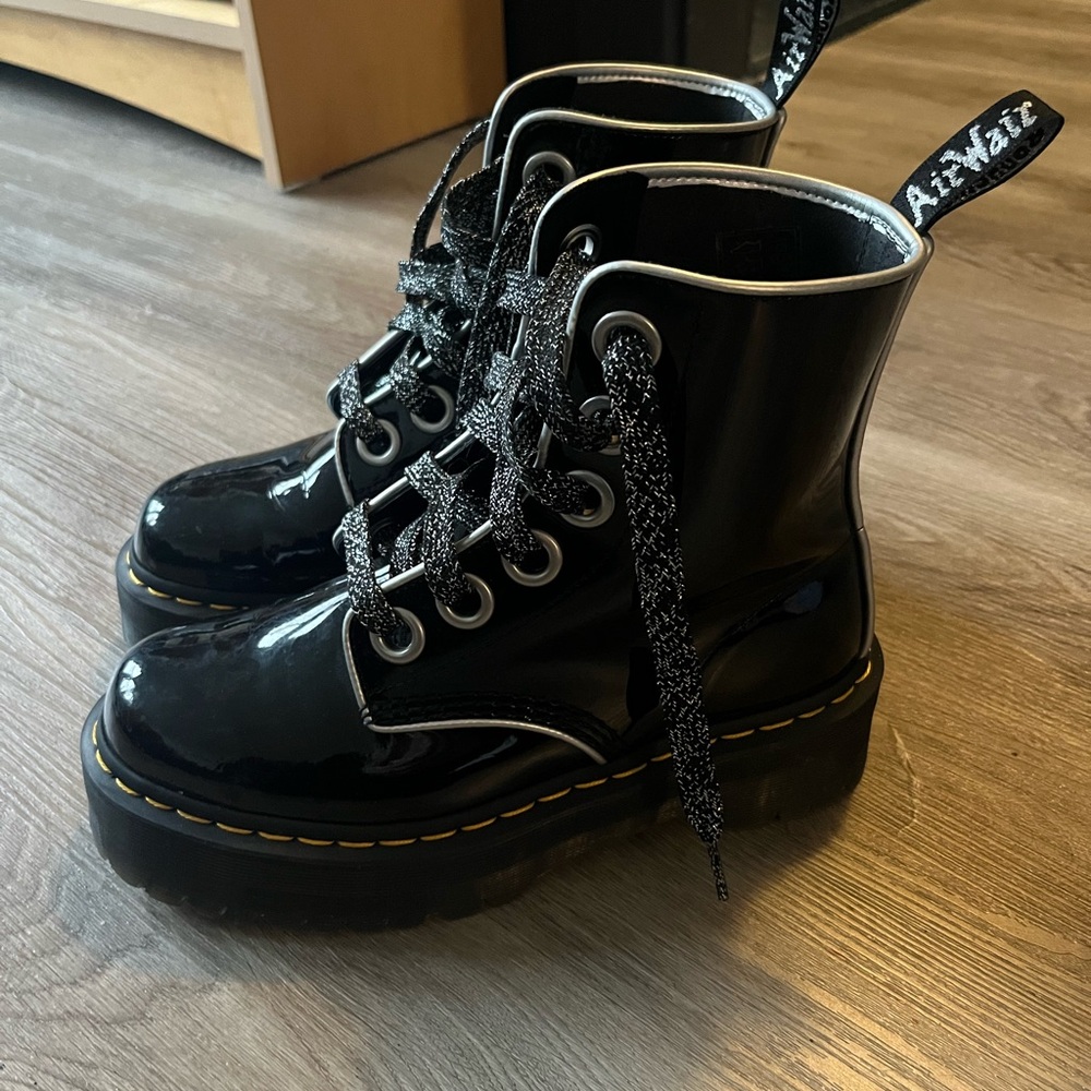 Dr. Martens Molly Black Patent Platform Lace-Up Boots - Picture 2 of 4